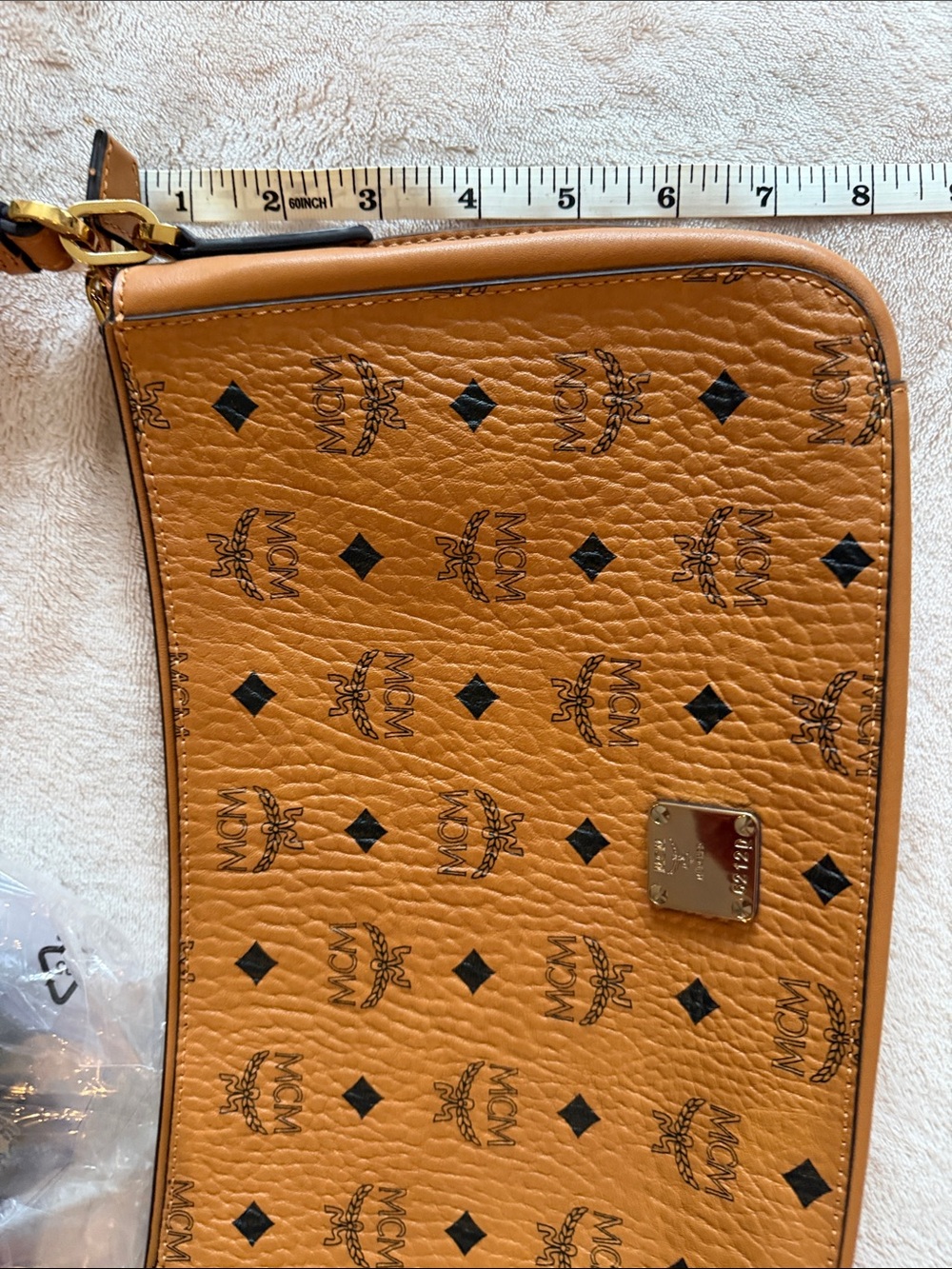 MCM Cognac Visetos Monogram Shoulder Bag with Gold Plate - Picture 7 of 7